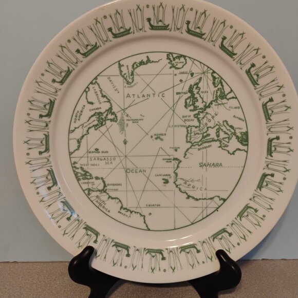 Porsgrund Norway Ancient Map of Atlantic Ocean Collectors Plate - Picture 2 of 3